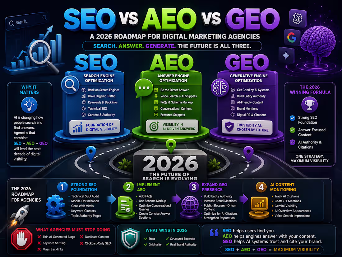 Cover image for SEO vs AEO vs GEO