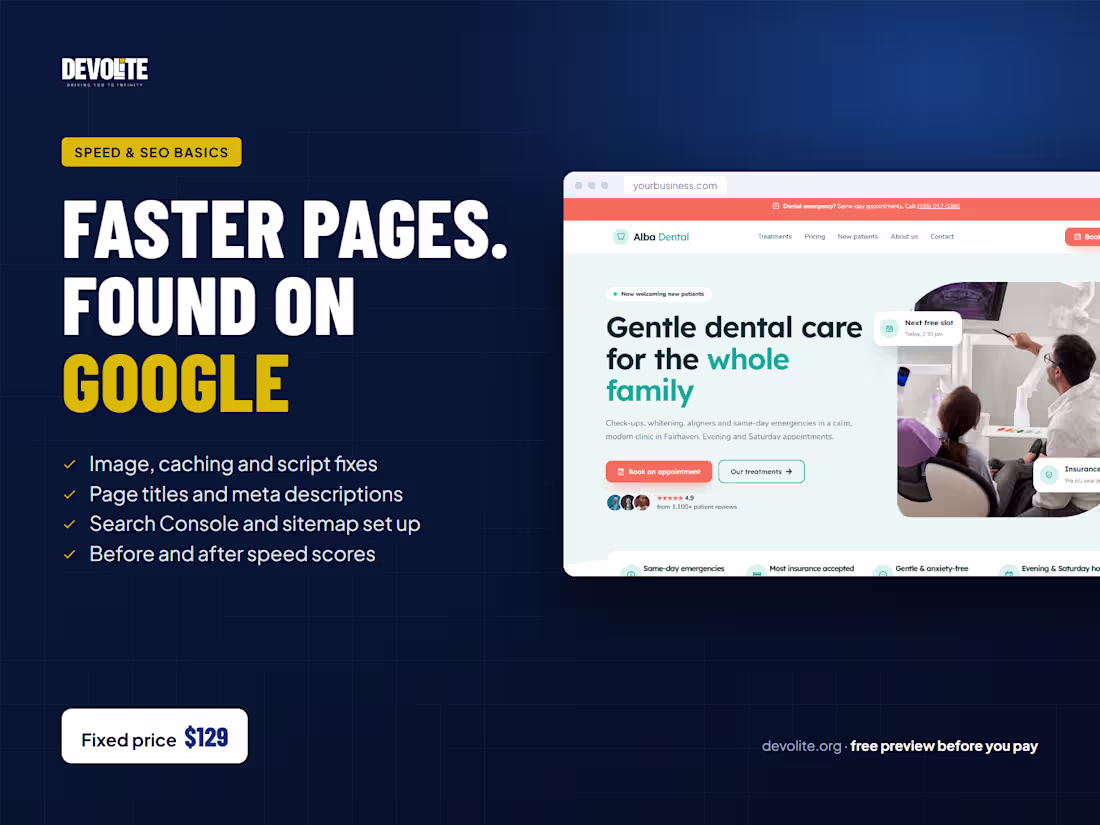 Cover image for Website speed and SEO basics, at a fixed price