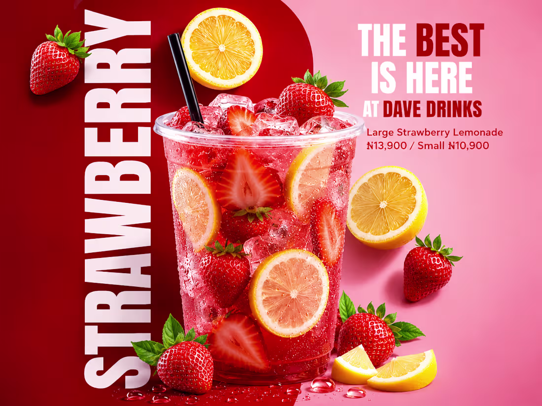 Cover image for Bold strawberry lemonade ad design