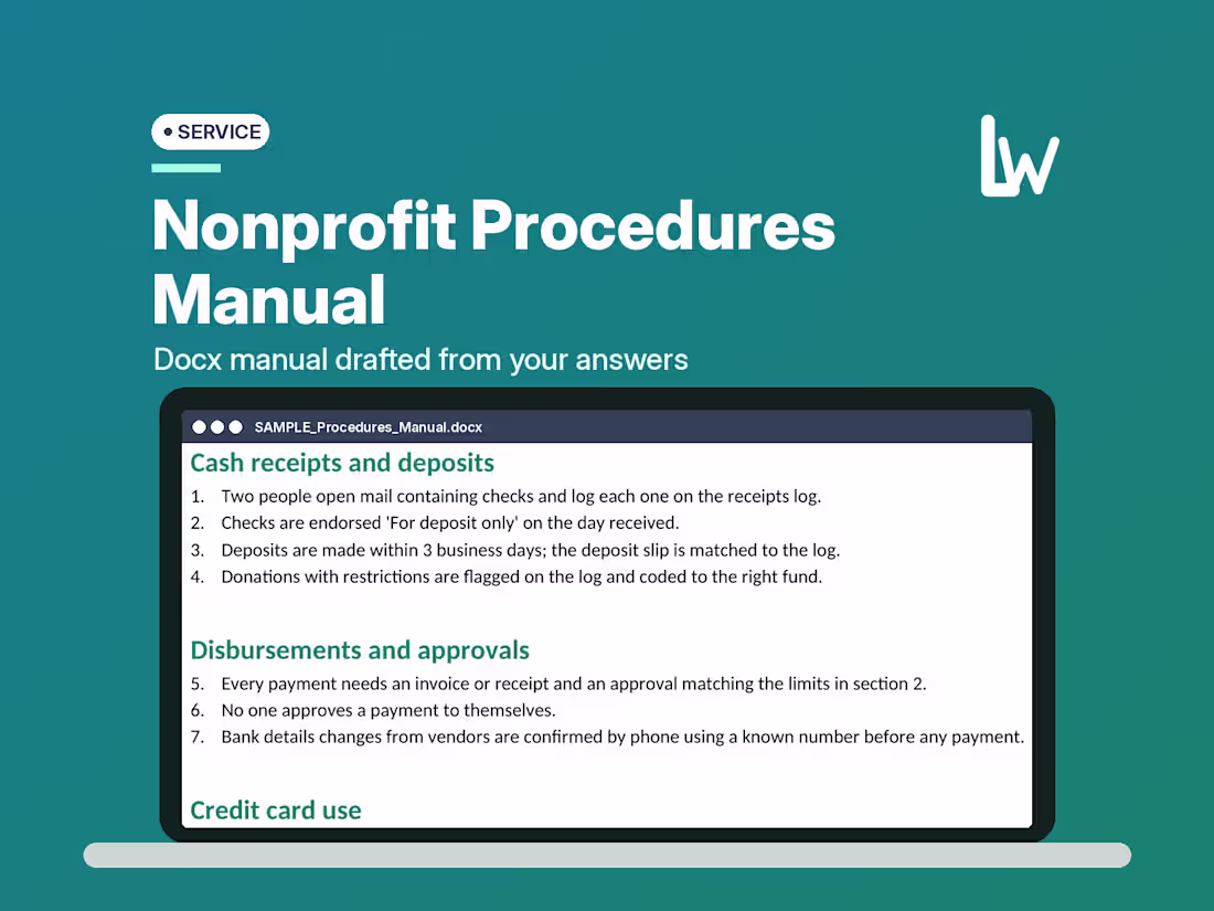Cover image for Nonprofit Accounting Procedures Manual | Drafted From Your Notes