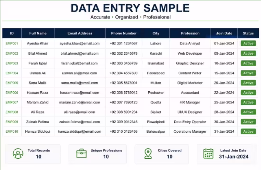 Cover image for Professional data entry sample and