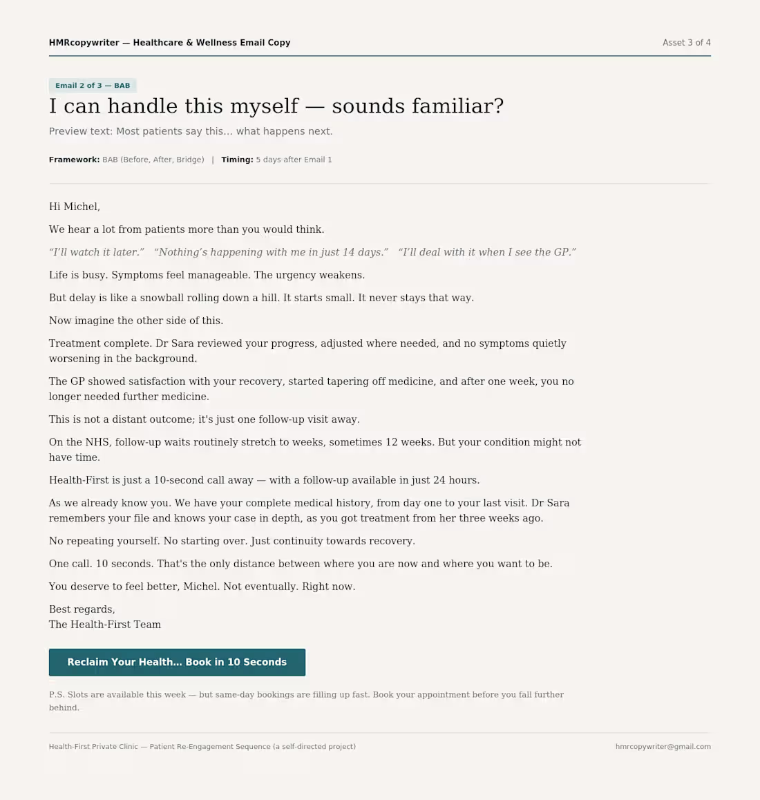 Cover image for Patient Re-Engagement Email Sequence—Pvt Clinic