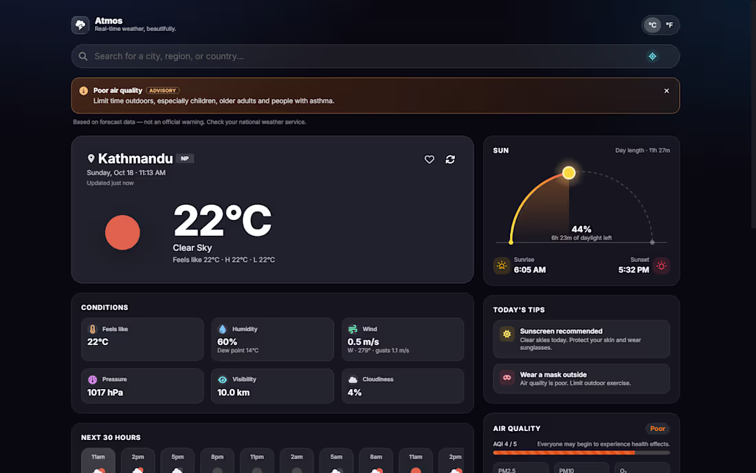 Cover image for Atmos – a real-time weather