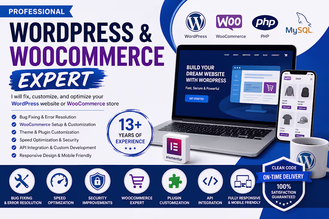 Cover image for I will fix WordPress, WooCommerce bugs and customize website