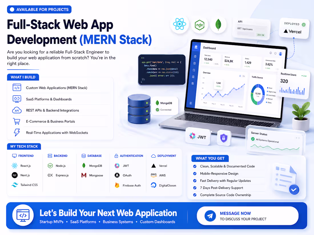 Cover image for Full-Stack Web App Development (MERN Stack)