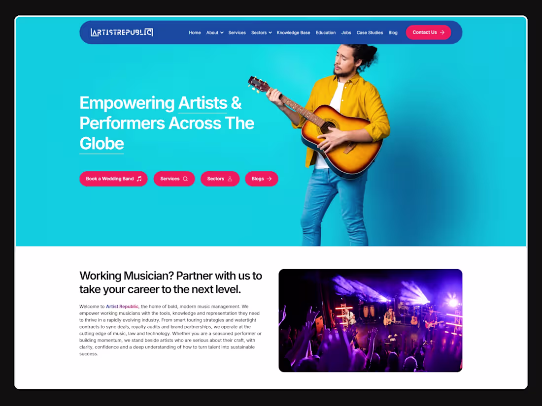 Cover image for Artist Republic – Music Management Website Design in Webflow CMS