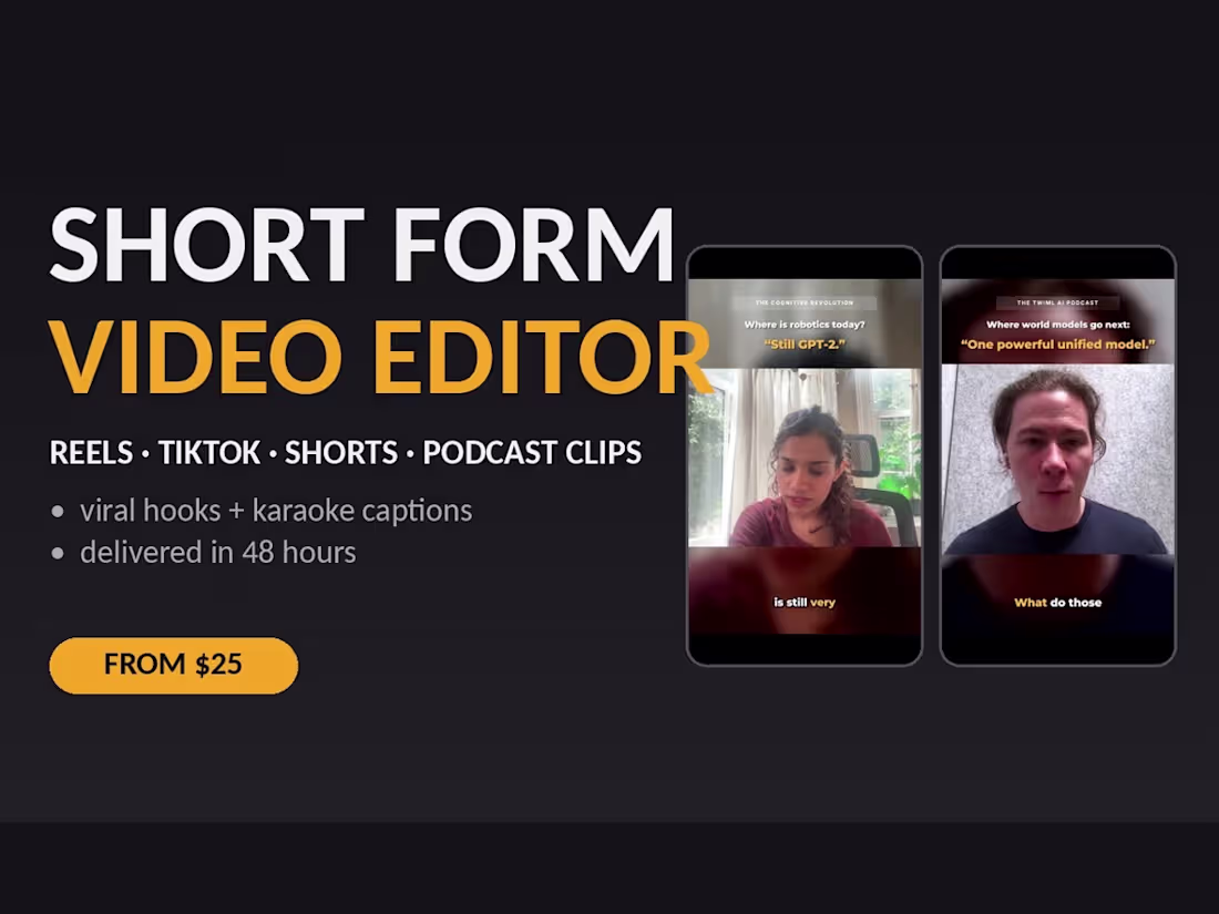 Cover image for Video editing: reels, podcast clips, explainers, YouTube