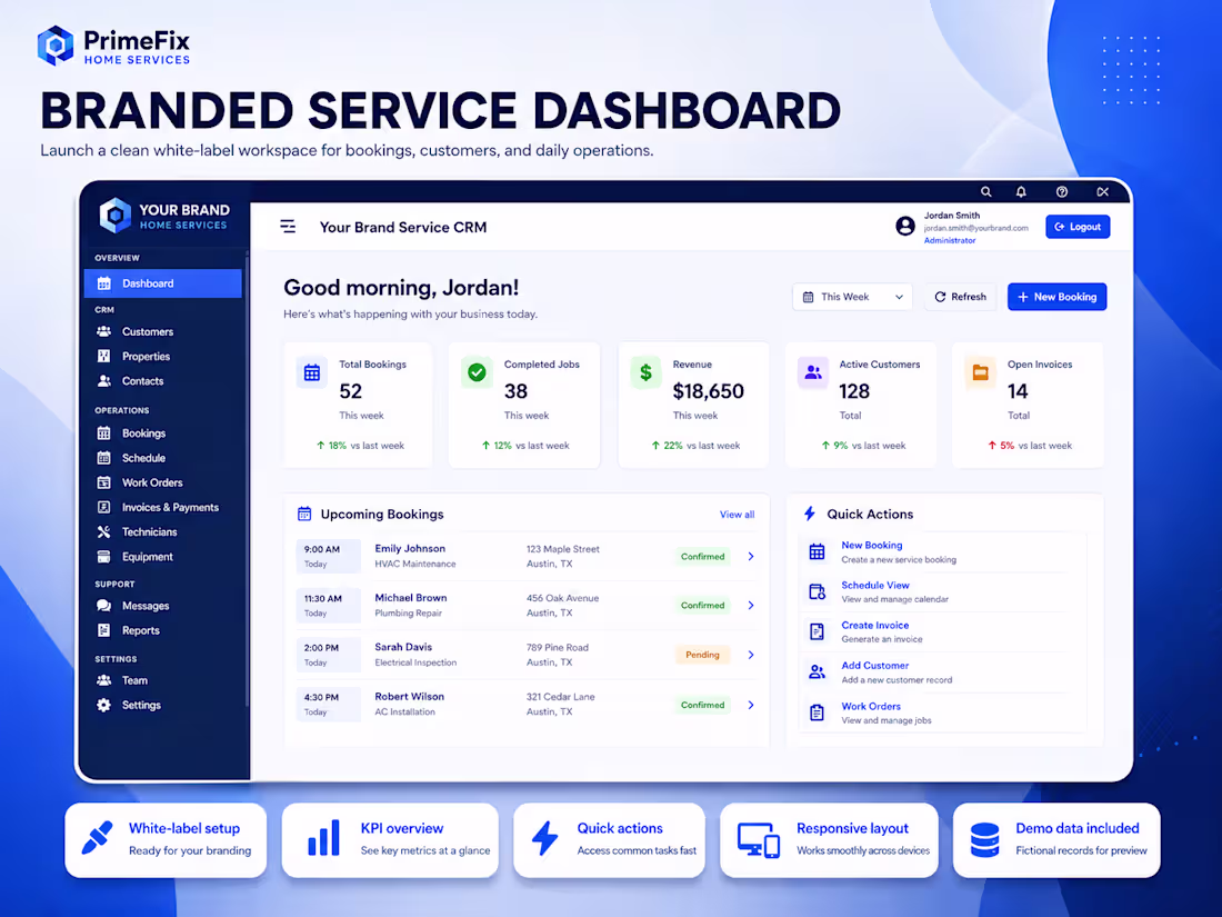 Cover image for Branded CRM & Booking Dashboard for Service Businesses