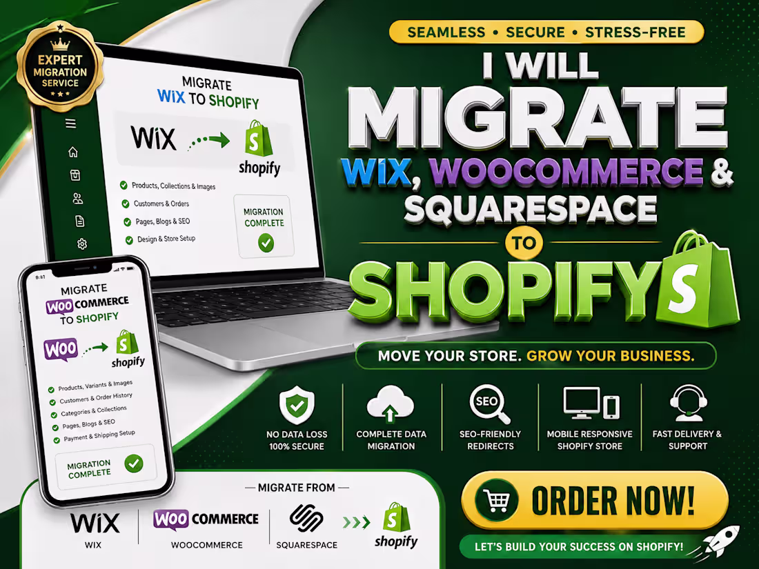 Cover image for I Will Migrate Wix, WooCommerce And Squarespace To Shopify 