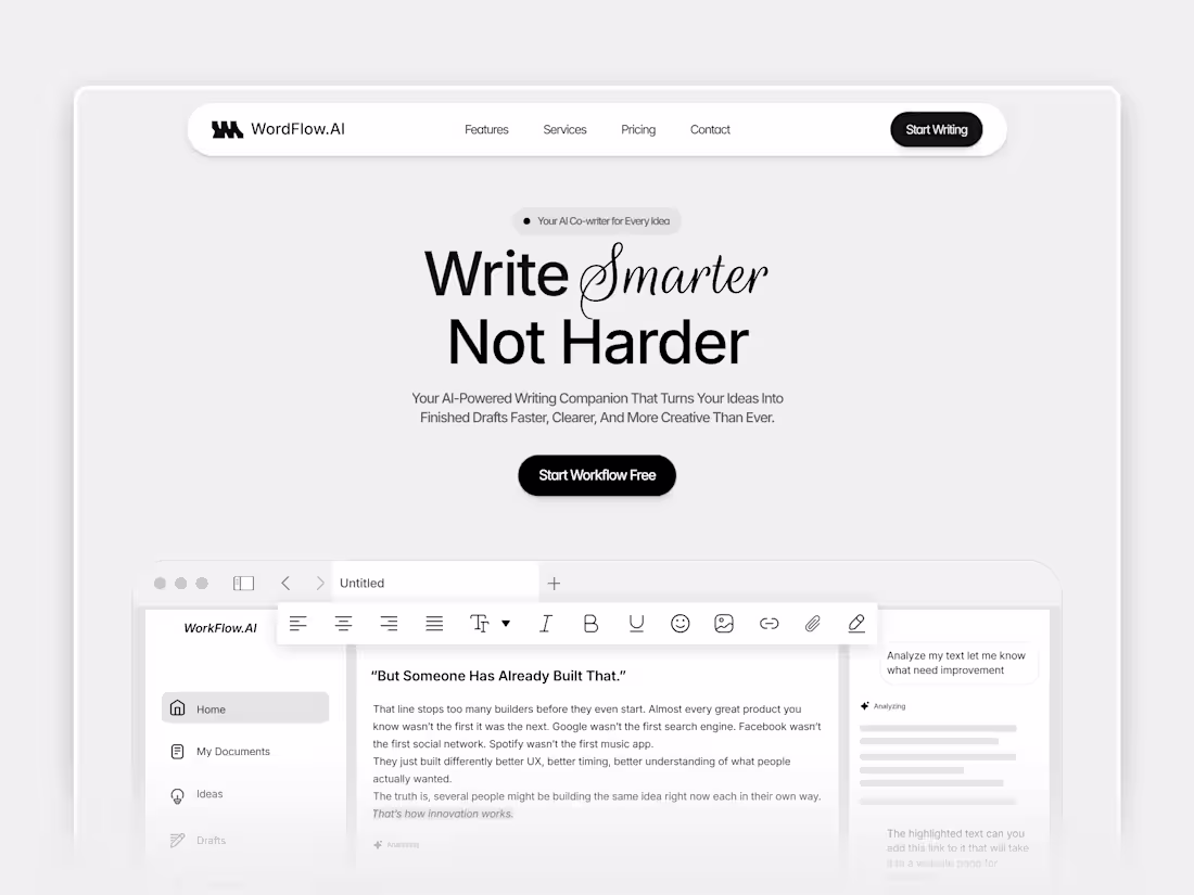 Cover image for WordFlow AI - Framer Design and Development for AI Website