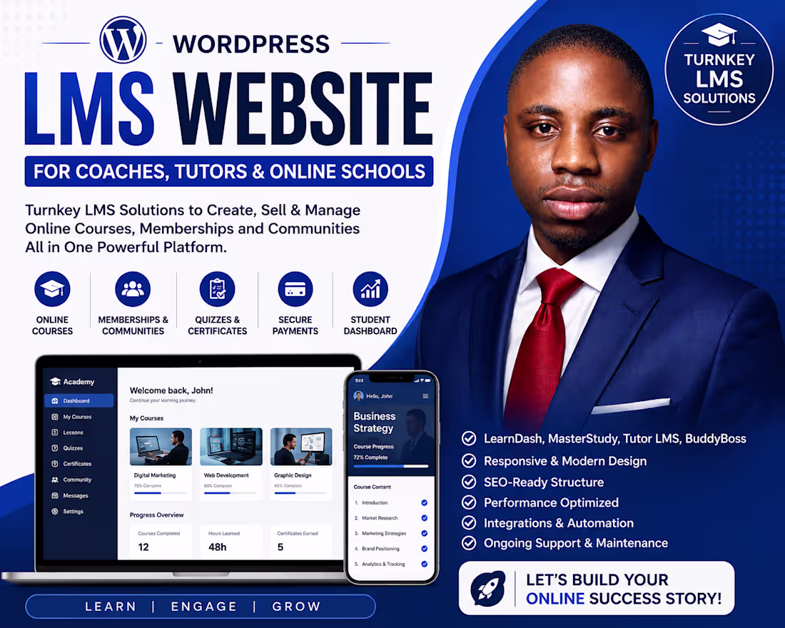 Cover image for WordPress LMS Website for Coaches, Tutors & Online Schools