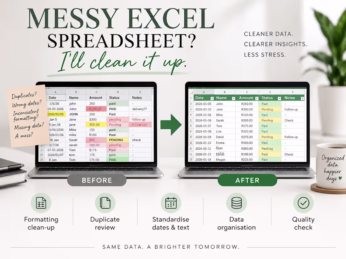 Cover image for I’ll clean, organize & format your Excel spreadsheet