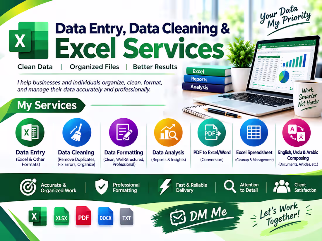 Cover image for Data Entry, Data Cleaning & Excel Services