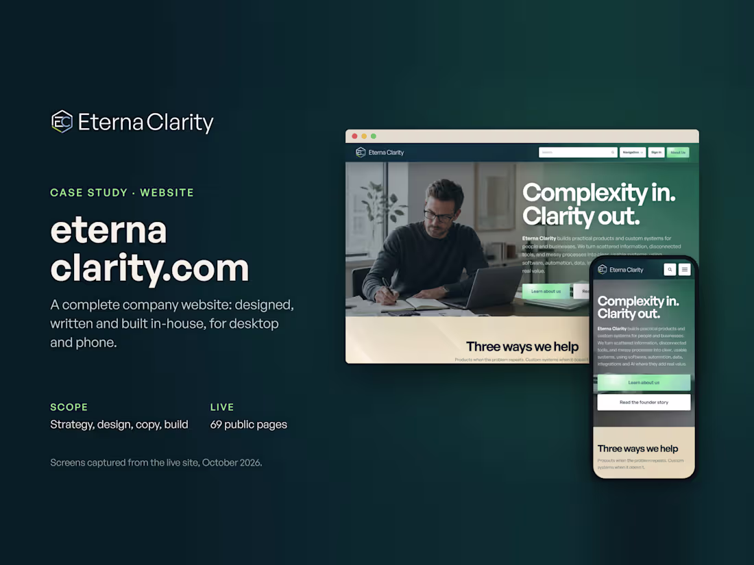 Cover image for Eterna Clarity Website: Three Offers, One Brand
