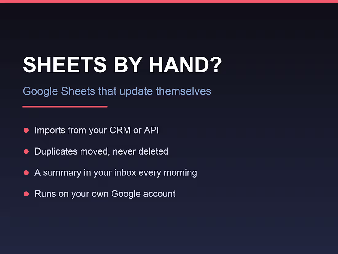 Cover image for Google Sheets Automation: Imports, Duplicates, Daily Report