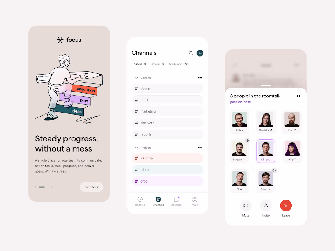 Cover image for Team collaboration: Mobile app interface,