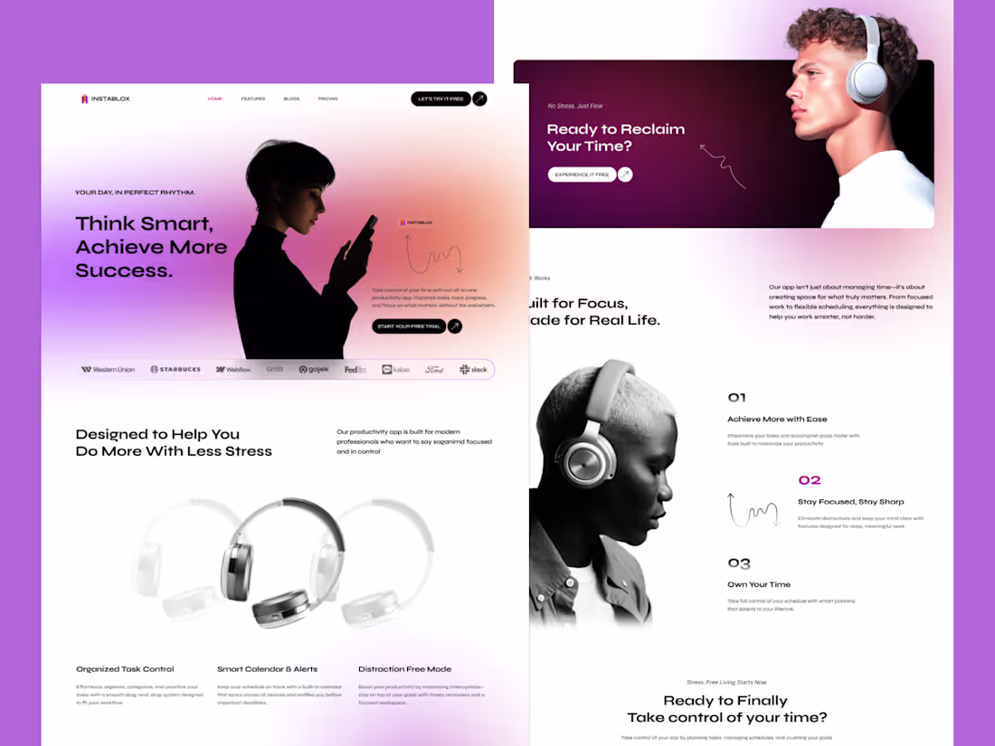 Cover image for Sleek Productivity App Landing Page Design