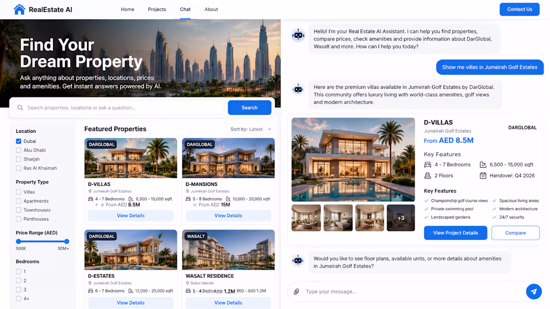 Cover image for Real Estate AI Chatbot

AI-powered real