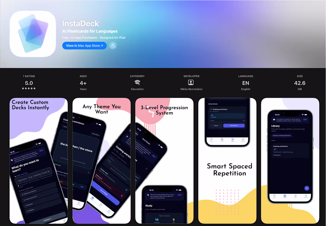 Cover image for AI-powered language flashcard app for