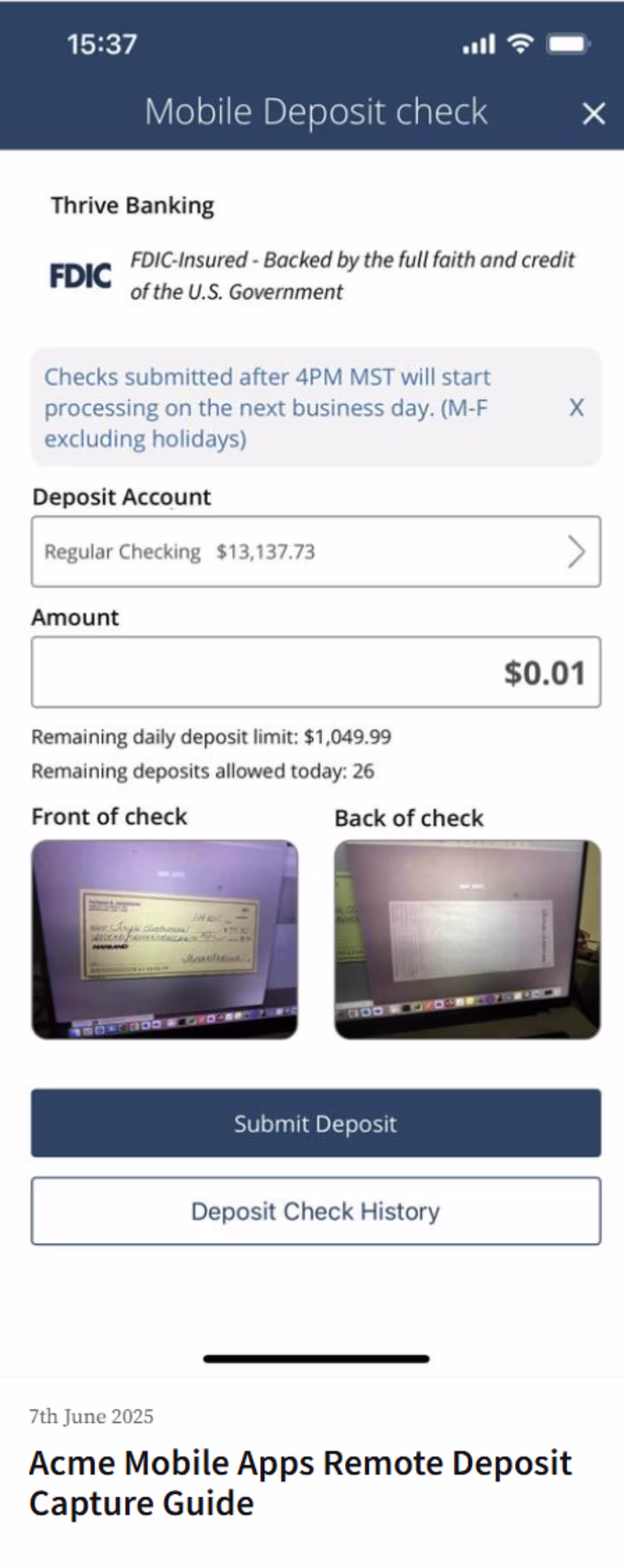 Cover image for Mobile Remote Deposit Capture Feature Guide
