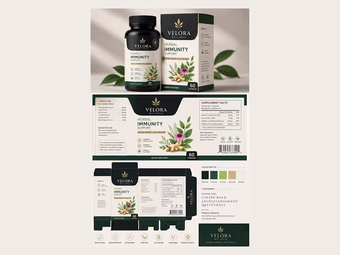 Cover image for Velora Herbal Immunity Supplement Packaging