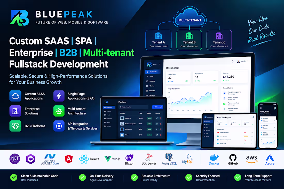 Cover image for Custom SAAS | SPA | Enterprise | B2B | Multi-tenant Developer
