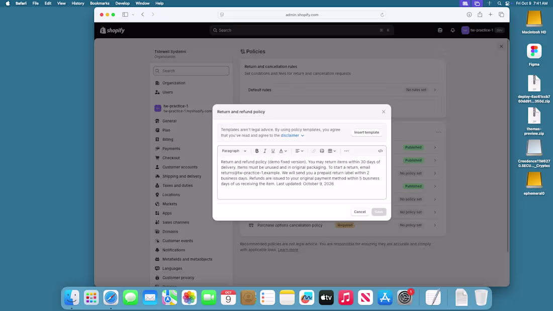 Cover image for Sample project: Shopify practice-store policy