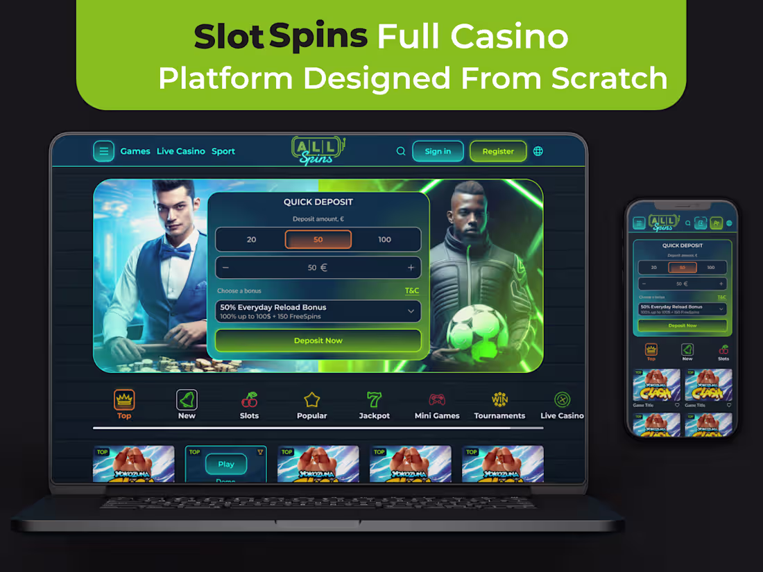 Cover image for SlotSpins - Full Online iGaming Website Design