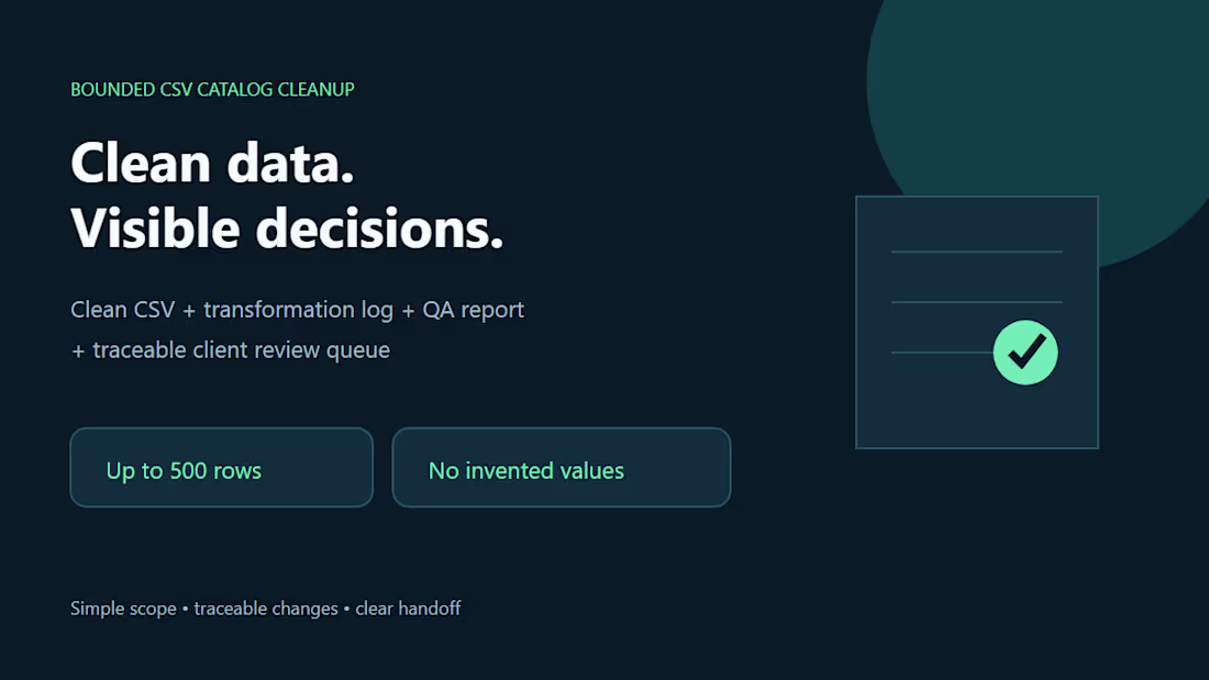 Cover image for Product Catalog CSV Cleaning & QA