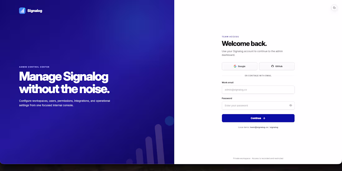 Cover image for Signalog Admin — Internal Team