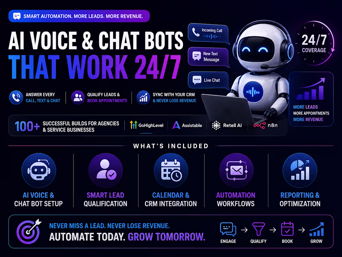 Cover image for AI Voice & ChatBot Automation That Works 24/7