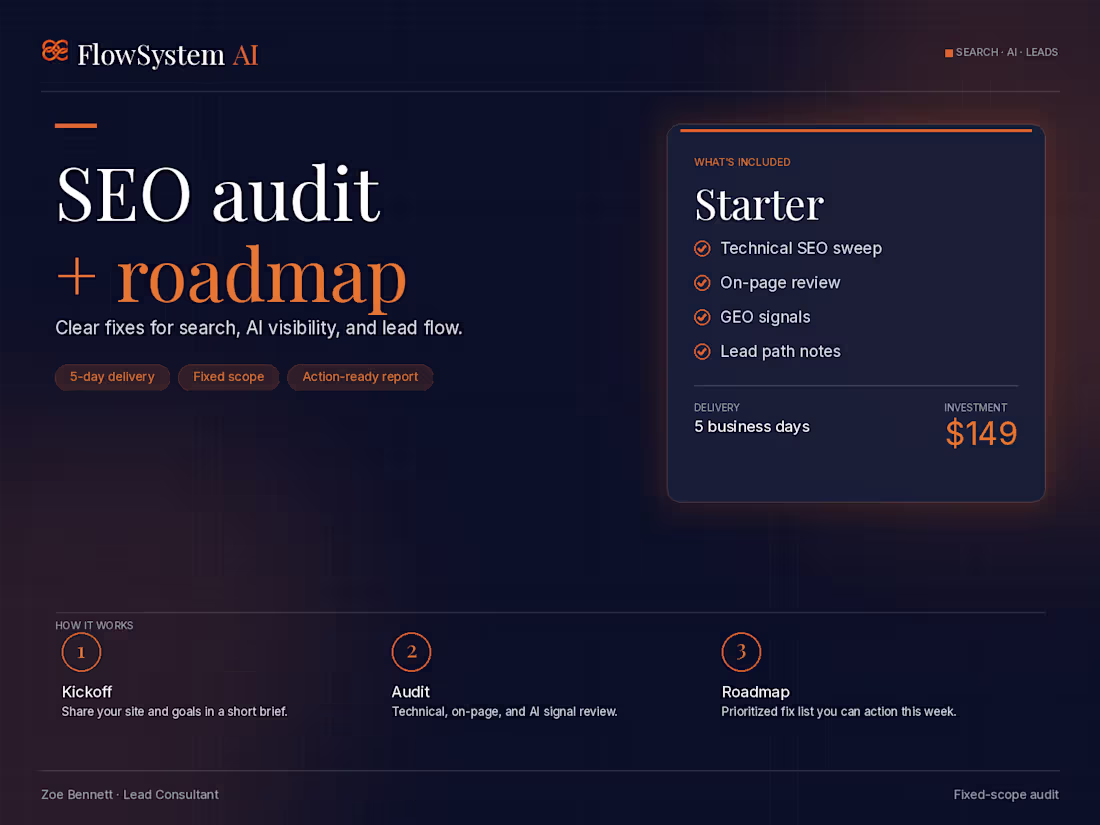 Cover image for SEO Audit + Roadmap for Search and AI Visibility