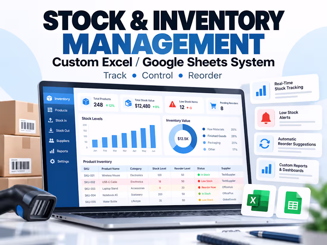 Cover image for Custom Stock & Inventory Management Spreadsheet
