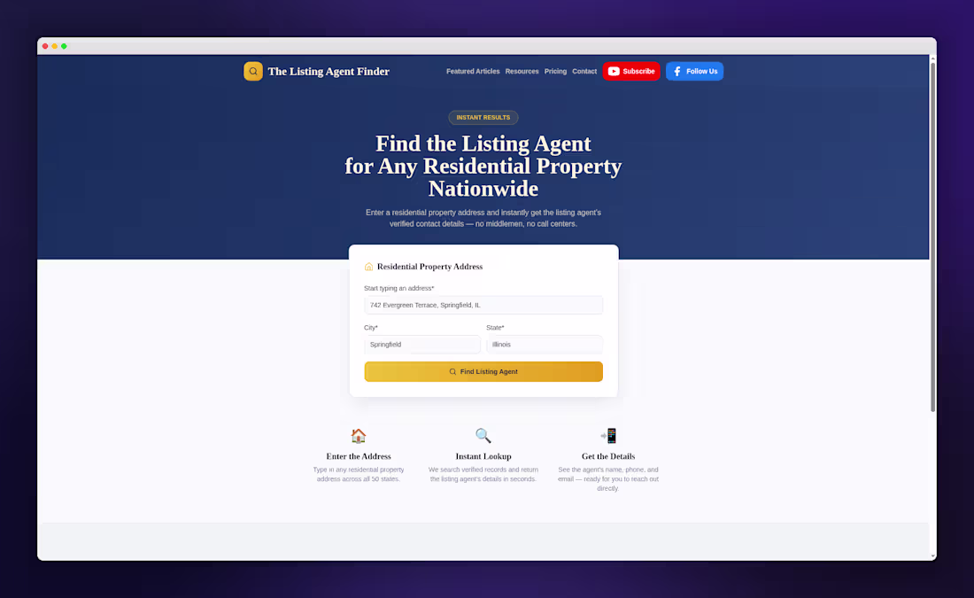 Cover image for The Listing Agent Finder - service for location real estate ...