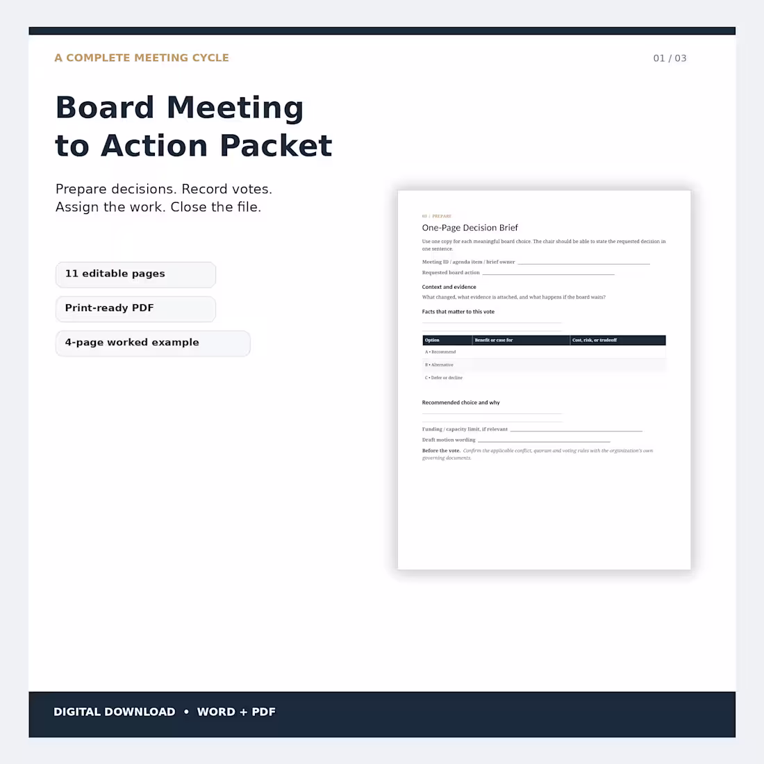 Cover image for Board Meeting to Action Packet.