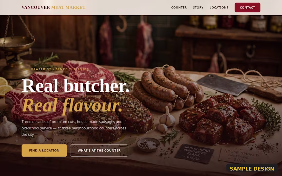 Cover image for Vancouver Meat Market
Rustic one-page site