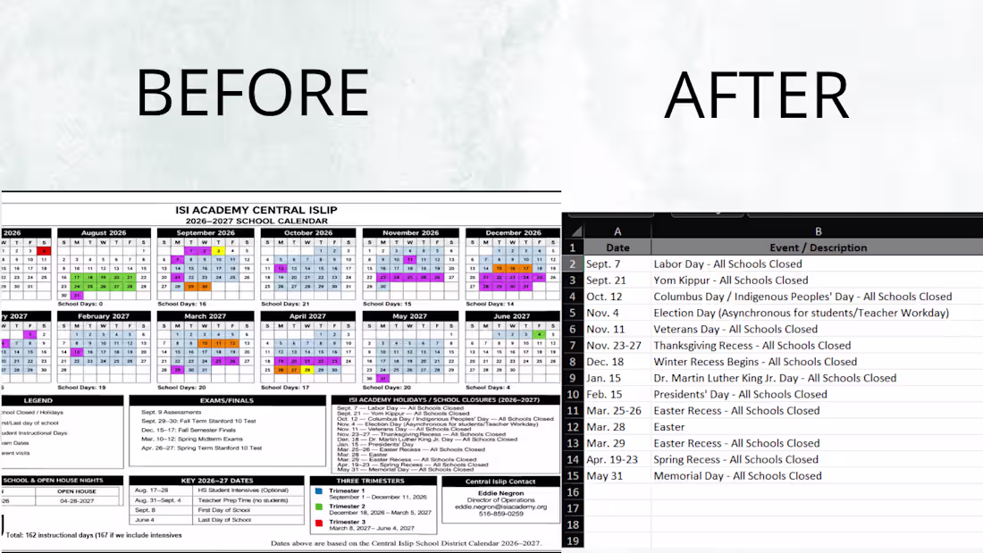 Cover image for Data Entry & Formatting: School Calendar Extraction