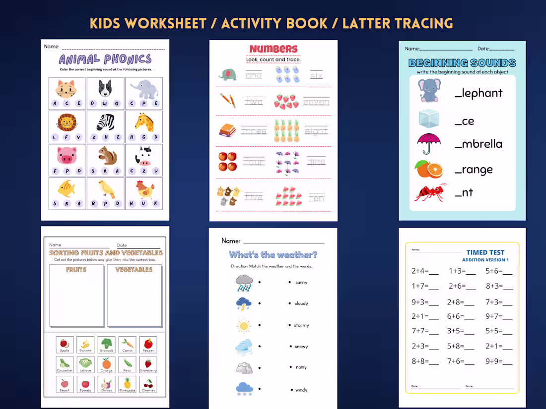 Cover image for KIDS WORKSHEET, ACTIVITY BOOK, LATTER TRACING, COLORING 