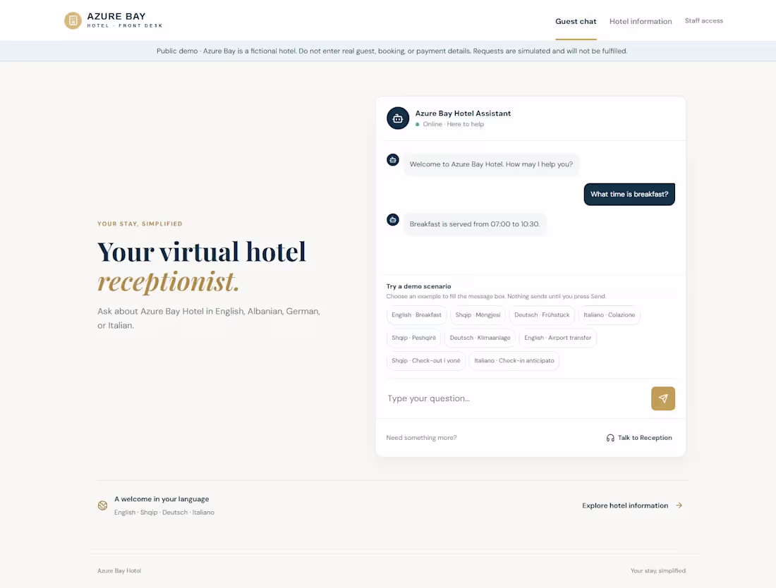 Cover image for AI Front Desk – Hotel