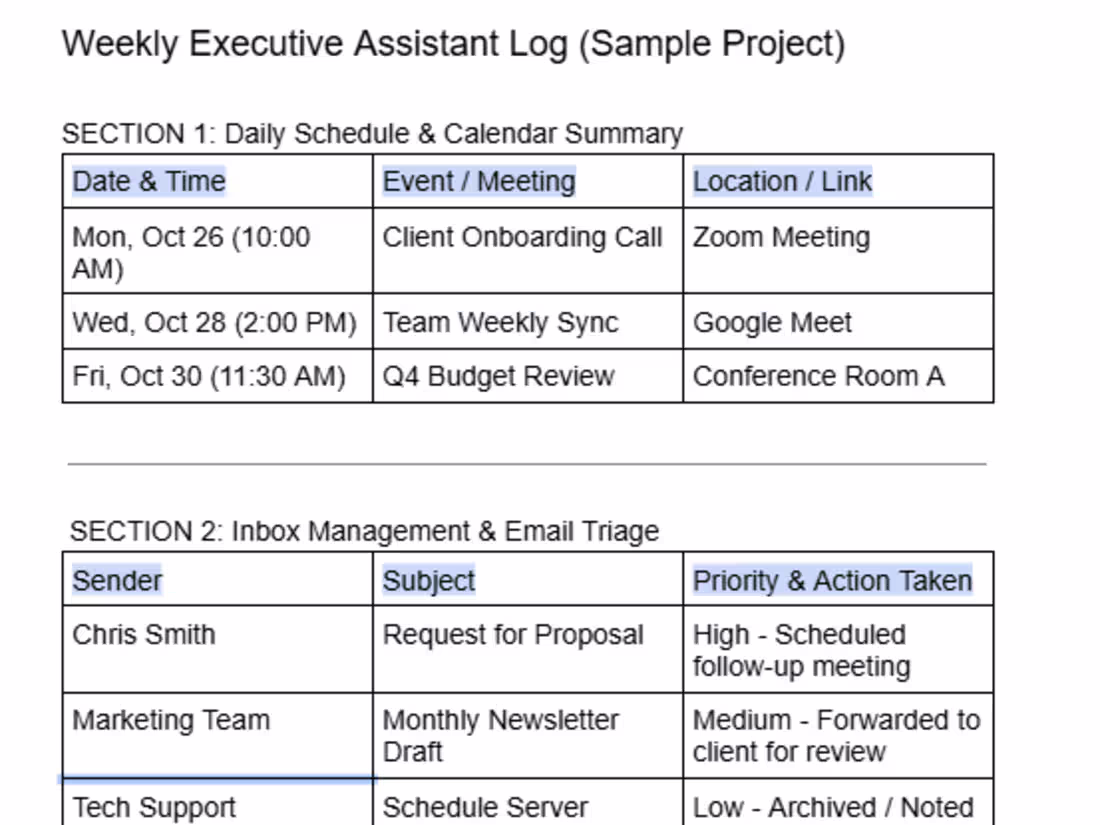 Cover image for Weekly Executive Assistant & Calendar