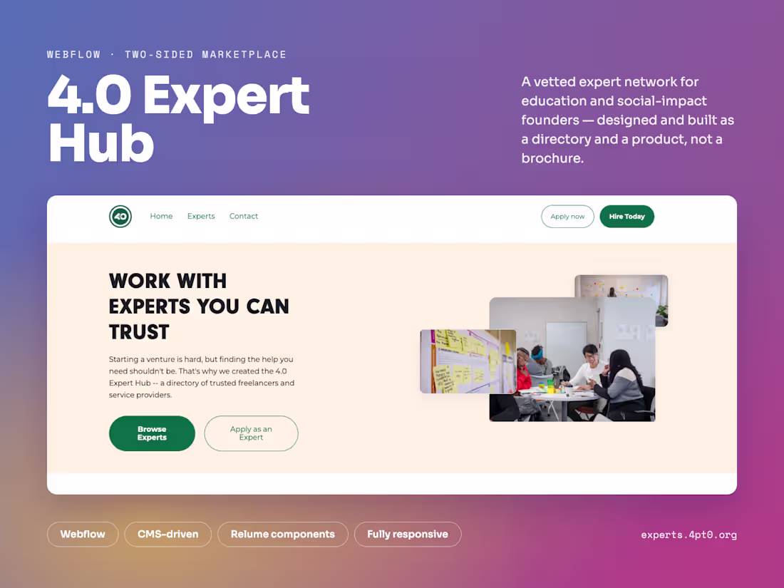 Cover image for 4.0 Expert Hub: Two-Sided Marketplace in Webflow