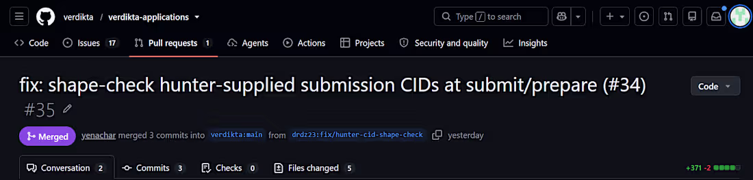 Cover image for Verdikta: shape-check for hunter-supplied submission