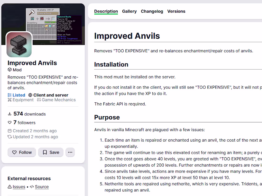 Cover image for Improved Anvils - Minecraft Mod