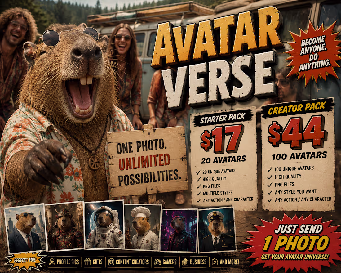 Cover image for 🎭 AVATAR VERSE™ *ONE PHOTO. UNLIMITED POSSIBILITIES.*