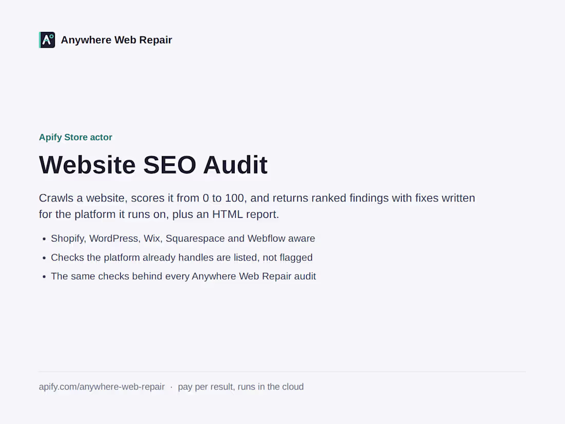 Cover image for Website SEO Audit Actor (Apify Store)