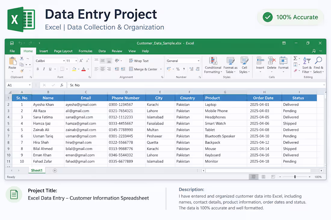 Cover image for Excel Data Entry – Customer