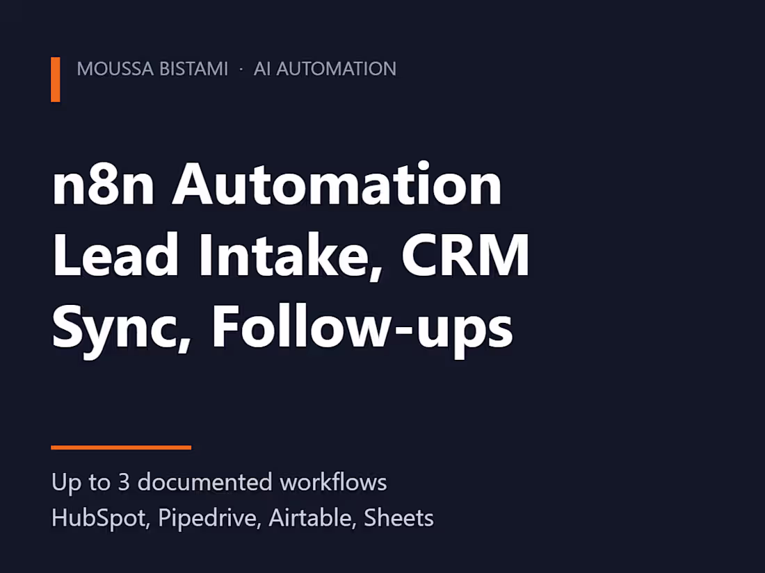 Cover image for n8n Automation: Lead Intake, CRM Sync and Follow-ups