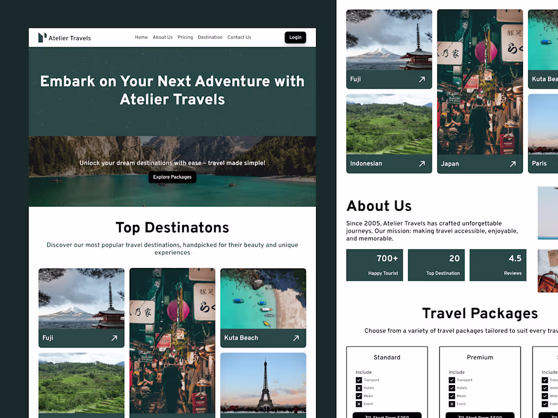 Cover image for Atelier Travels Landing Page Website Design UI/UX