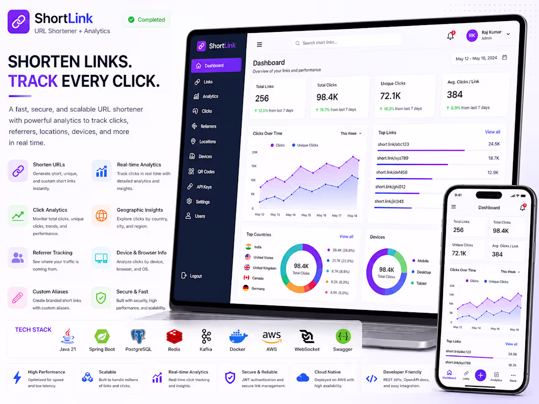 Cover image for URL Shortener + Analytics 🔗
Designed