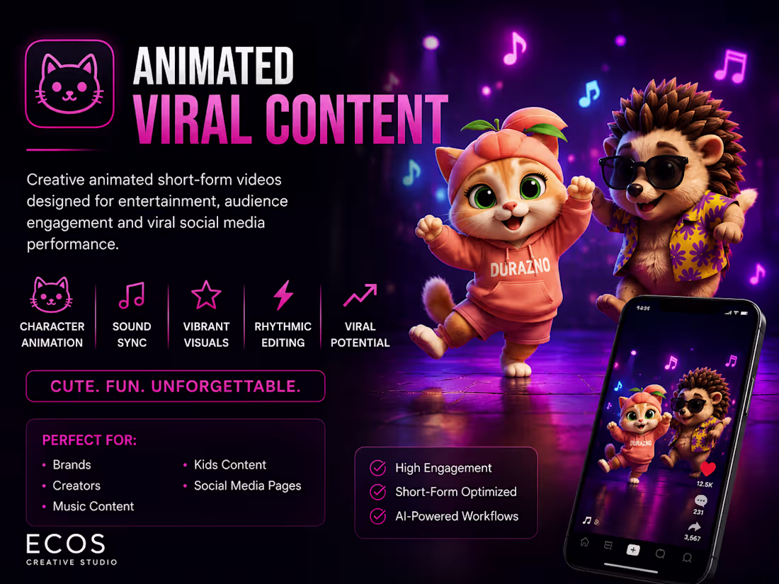 Cover image for Animated Viral Content — Growth Package | 🎬 6 Animated Shorts